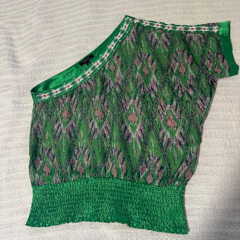 Verty Green Beaded one Shoulder Top